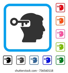 Intellect Key icon. Flat grey iconic symbol in a light blue rounded rectangular frame. Black, gray, green, blue, red, orange color versions of Intellect Key vector.
