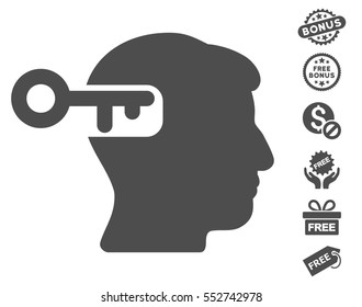 Intellect Key icon with free bonus pictures. Vector illustration style is flat iconic symbols, gray color, white background.