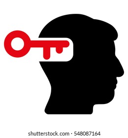 Intellect Key vector icon. Style is flat graphic bicolor symbol, intensive red and black colors, white background.