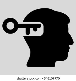 Intellect Key vector icon. Style is flat graphic symbol, black color, light gray background.