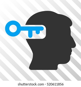 Intellect Key vector pictograph. Illustration style is flat iconic bicolor blue and gray symbol on a hatch transparent background.