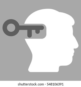 Intellect Key vector pictograph. Style is flat graphic bicolor symbol, dark gray and white colors, silver background.
