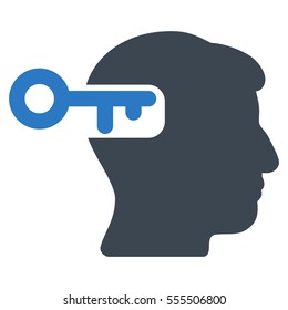 Intellect Key vector pictograph. Style is flat graphic bicolor symbol, smooth blue colors, white background.