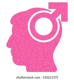 Intellect Potency grainy textured icon for overlay watermark stamps. Flat symbol with dirty texture. Dotted vector pink ink rubber seal stamp with grunge design on a white background.