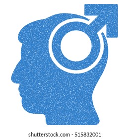 Intellect Potency grainy textured icon for overlay watermark stamps. Flat symbol with dust texture. Dotted vector cobalt ink rubber seal stamp with grunge design on a white background.