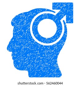 Intellect Potency grainy textured icon for overlay watermark stamps. Flat symbol with dirty texture. Dotted vector blue ink rubber seal stamp with grunge design on a white background.