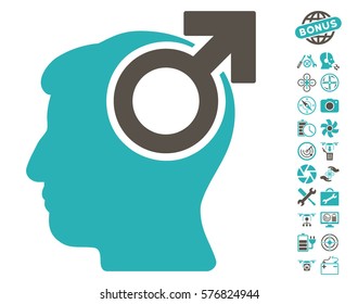 Intellect Potency icon with bonus copter tools graphic icons. Vector illustration style is flat iconic grey and cyan symbols on white background.