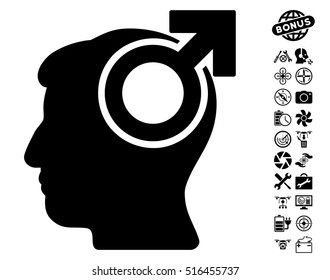 Intellect Potency icon with bonus drone service clip art. Vector illustration style is flat iconic symbols on white background.