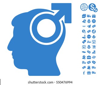 Intellect Potency icon with free bonus pictograph collection. Vector illustration style is flat iconic symbols, cobalt color, white background.