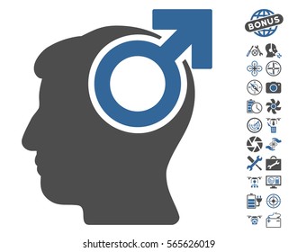 Intellect Potency pictograph with bonus aircopter service clip art. Vector illustration style is flat iconic cobalt and gray symbols on white background.
