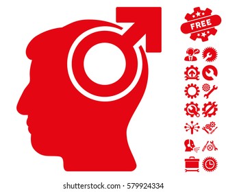 Intellect Potency pictograph with bonus settings symbols. Vector illustration style is flat iconic red symbols on white background.