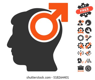 Intellect Potency pictograph with bonus setup tools pictures. Vector illustration style is flat iconic orange and gray symbols on white background.