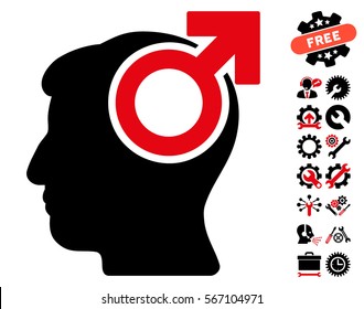 Intellect Potency pictograph with bonus tools pictures. Vector illustration style is flat iconic intensive red and black symbols on white background.
