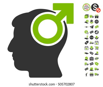 Intellect Potency pictograph with free bonus graphic icons. Vector illustration style is flat iconic symbols, eco green and gray colors, white background.