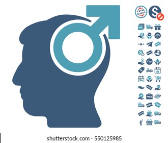 Intellect Potency pictograph with free bonus graphic icons. Vector illustration style is flat iconic symbols, cyan and blue colors, white background.