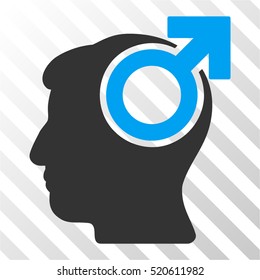 Intellect Potency vector pictograph. Illustration style is flat iconic bicolor blue and gray symbol on a hatched transparent background.