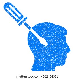 Intellect Screwdriver Tuning grainy textured icon for overlay watermark stamps. Flat symbol with dust texture. Dotted vector blue ink rubber seal stamp with grunge design on a white background.