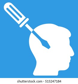 Intellect Screwdriver Tuning vector pictograph. Style is flat graphic symbol, white color, blue background.