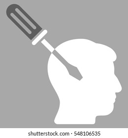 Intellect Screwdriver Tuning vector pictograph. Style is flat graphic bicolor symbol, dark gray and white colors, silver background.