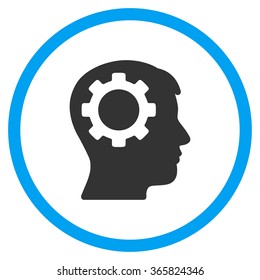 Intellect vector icon. Style is bicolor flat circled symbol, blue and gray colors, rounded angles, white background.