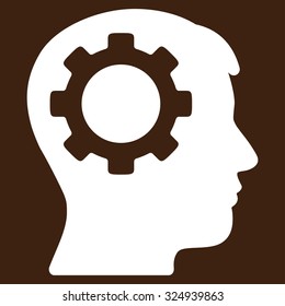 Intellect vector icon. Style is flat symbol, white color, rounded angles, brown background.