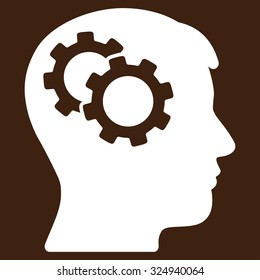 Intellect vector icon. Style is flat symbol, white color, rounded angles, brown background.