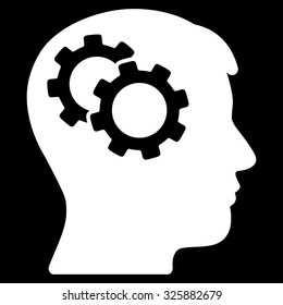 Intellect vector icon. Style is flat symbol, white color, rounded angles, black background.