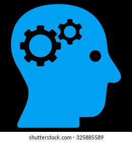 Intellect vector icon. Style is flat symbol, blue color, rounded angles, black background.