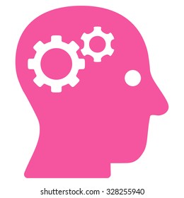 Intellect vector icon. Style is flat symbol, pink color, rounded angles, white background.