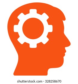 Intellect vector icon. Style is flat symbol, orange color, rounded angles, white background.