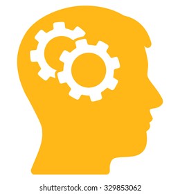 Intellect vector icon. Style is flat symbol, yellow color, rounded angles, white background.
