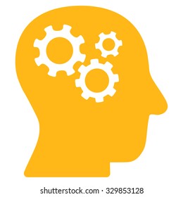 Intellect vector icon. Style is flat symbol, yellow color, rounded angles, white background.