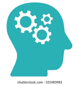 Intellect vector icon. Style is flat symbol, cyan color, rounded angles, white background.