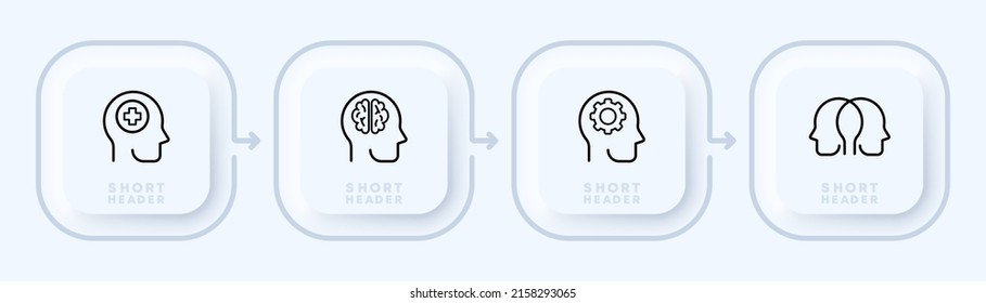 Intellection Set Icon. Man, Head, Brain, Think, Thought, Gear, Understand, Opinion, Critical. Thinking Concept. Neomorphism Style. Vector Line Icon For Business And Advertising.