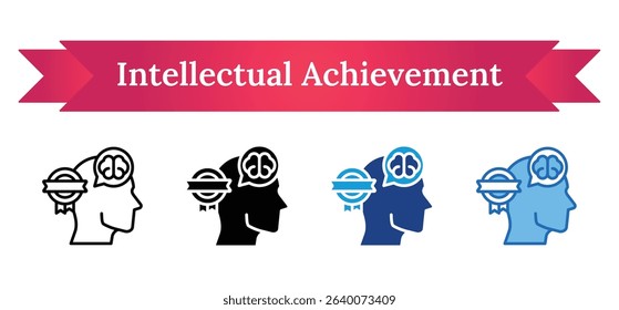 Intellectual Achievement Multi Style - Human head with medal representing certified knowledge, qualification, or intellectual achievement