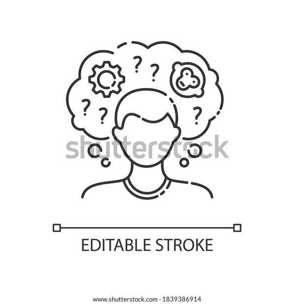 Intellectual disability linear icon. Person with\
short term memory loss. Think in confusion. Thin line customizable\
illustration. Contour symbol. Vector isolated outline drawing.\
Editable stroke