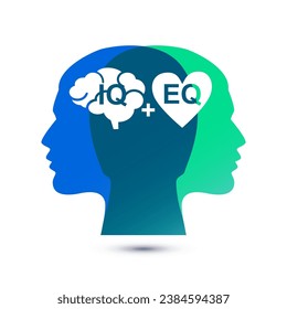 Intellectual and emotional intelligence or right and left brain hemispheres concept. IQ and EQ with head profile vector illustration