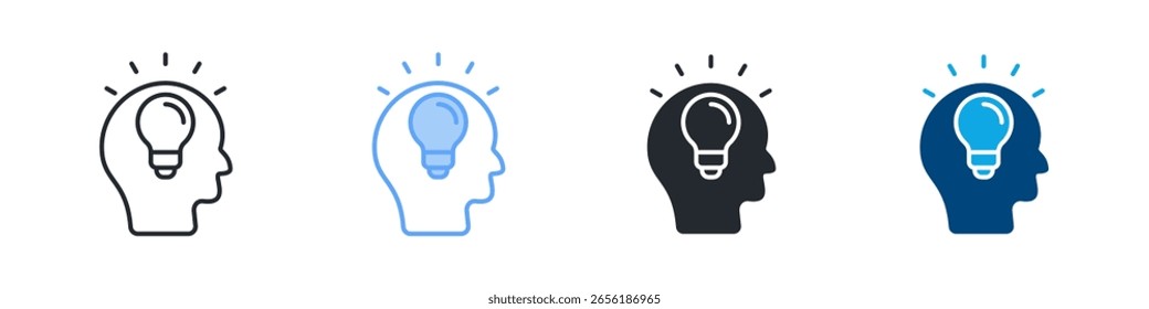 Ícone Intelectual Define Estilo Múltiplo. Projetado Em Contorno, Azul, Glifo, Tom Duplo