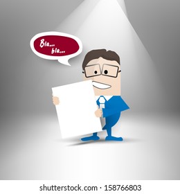 Intellectual man speaking and holding empty paper
