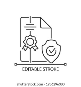 Intellectual property broker linear icon. Deal on general insurance. Legislation services. Thin line customizable illustration. Contour symbol. Vector isolated outline drawing. Editable stroke