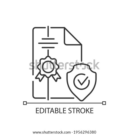 Intellectual property broker linear icon. Deal on general insurance. Legislation services. Thin line customizable illustration. Contour symbol. Vector isolated outline drawing. Editable stroke