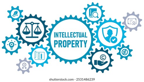 Intellectual property concept banner website web icons vector illustration with an icons of design, patents, invention, authorship, law, copyright, protection, brand, on white background editable icon