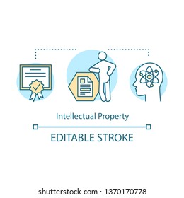 Intellectual property concept icon. Copyright protection idea thin line illustration. Patent receiving, certification. Authors rights verification. Vector isolated outline drawing. Editable stroke