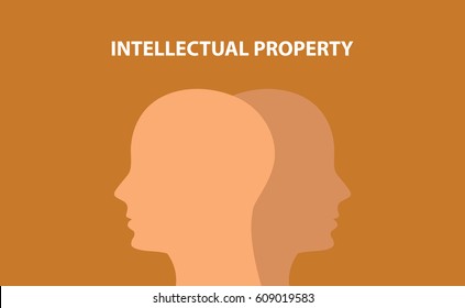 intellectual property concept illustration with human head silhouette and text over it with brown background