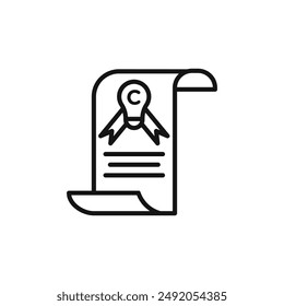 Intellectual property and copyright icon outline collection in black and on white background