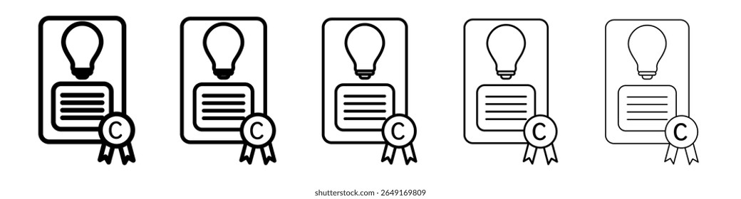 Conjunto de marca de logotipo de contorno delgado de icono de Propiedad intelectual y Derechos de autor