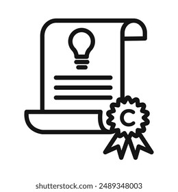 Intellectual property and copyright icon Vector symbol or sign set collection in black and white outline