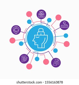 Intellectual property and copyright infographic concept. Author idea protection pictogram icons.