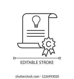 Intellectual property and copyright linear icon. Idea patent. Thin line illustration. Invention. Contour symbol. Vector isolated outline drawing. Editable stroke