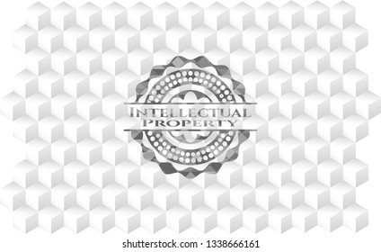 Intellectual property grey emblem with cube white background